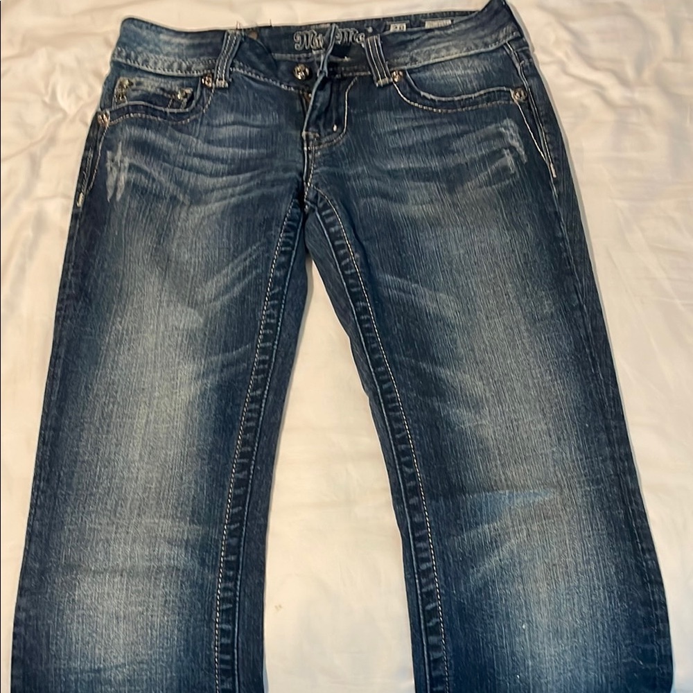 Miss Me Blue Straight Leg Jeans with Distressed Details